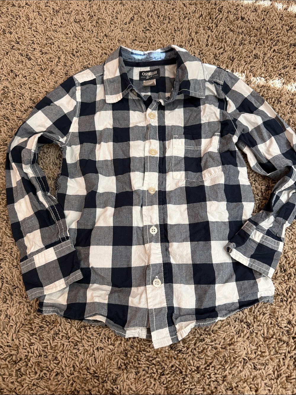 OshKosh B'gosh Boys Navy and White Plaid Button-Down Shirt